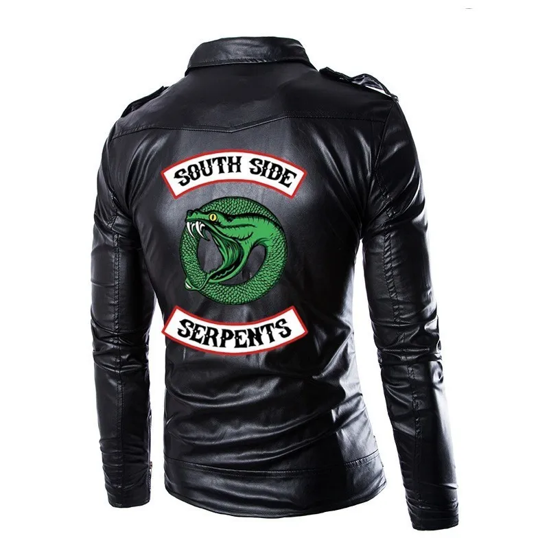 Mäns Jackor Riverdale servents South Side Spring Motorcycle PU Läder Moto Män Slash Zipper Lapel Biker Rider Coat