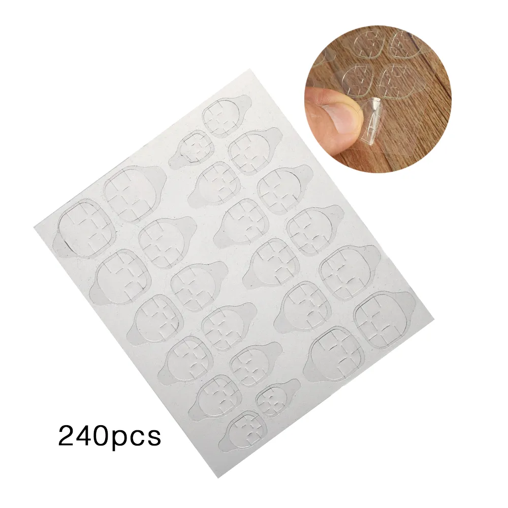 10Sheet/lot Nail Stickers Adhesive faux ongles avec colle Transparent Double Sided Adhesive Tapes Stickers Fingernail Art False Nail Tips