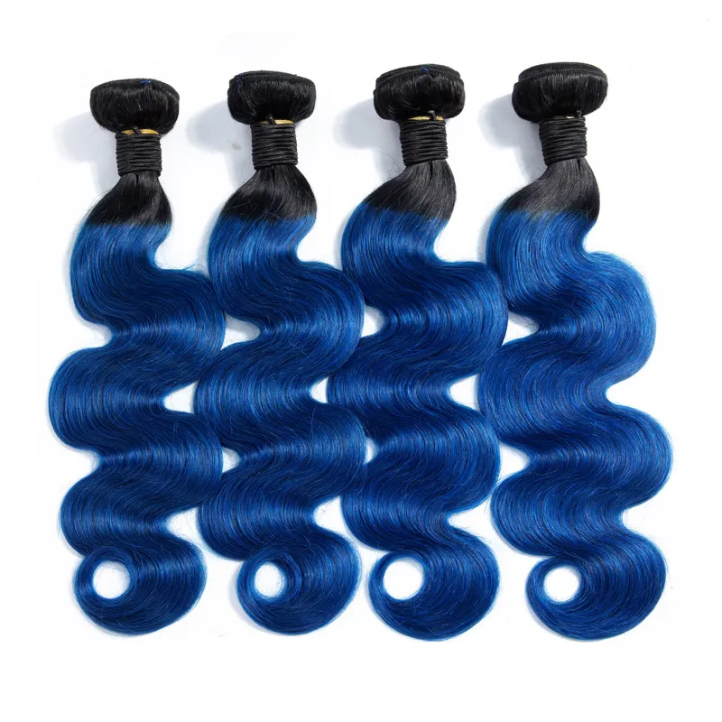 Malaysian Human Hair 1B blue 3 Bundles With 4X4 Lace Closure With Baby Hair Body Wave 10-28inch Hair Weaves 1b Blue Body Wave276o