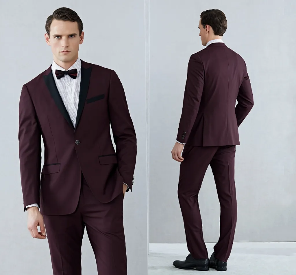 Suits Xaile Claret Mens Smoking Noivo terno do casamento formais Homens smoking preto e casacos vermelhos (jaqueta + calça + laço)