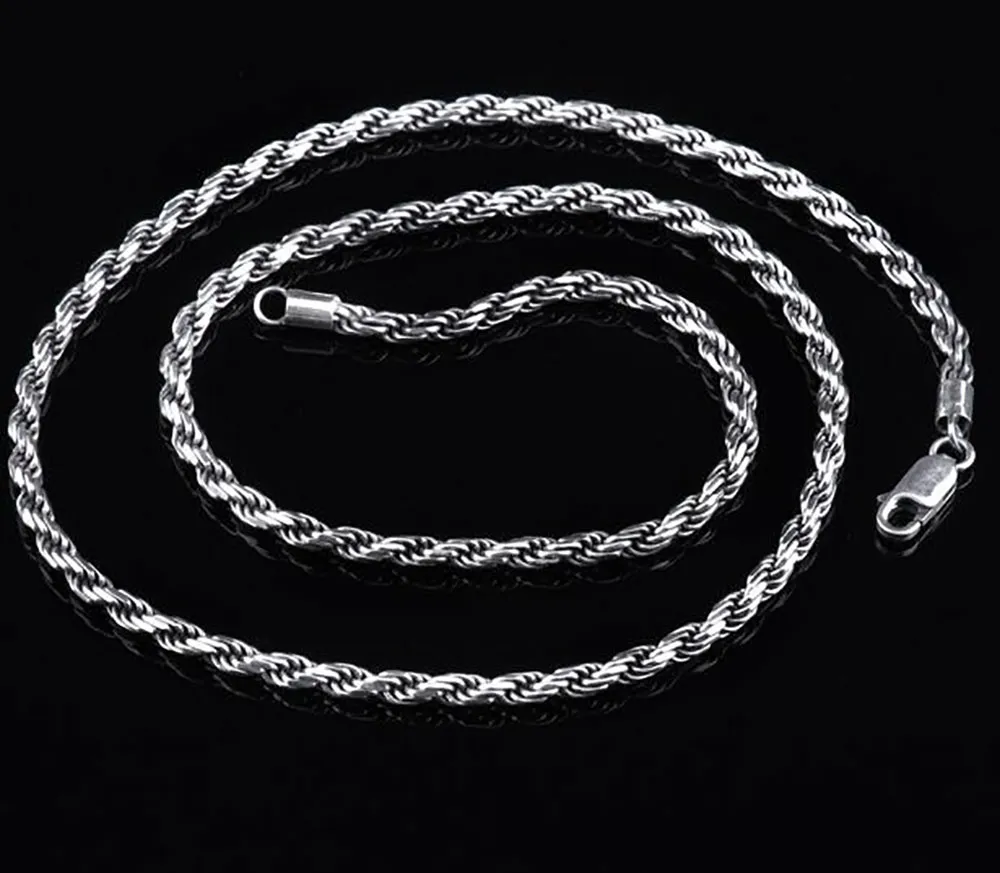 Heavy Rope Necklace 925 Sterling Silver, Rope Chain for Women and Men,  Sterling Silver Twisted Necklace, Jewelry Gift for Christmas 