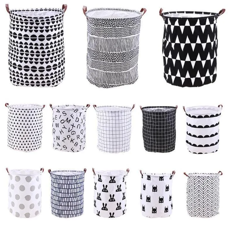 13 Styles Pattern Ins Black Storage Baskets Bins Kids Room Toys Storage ...