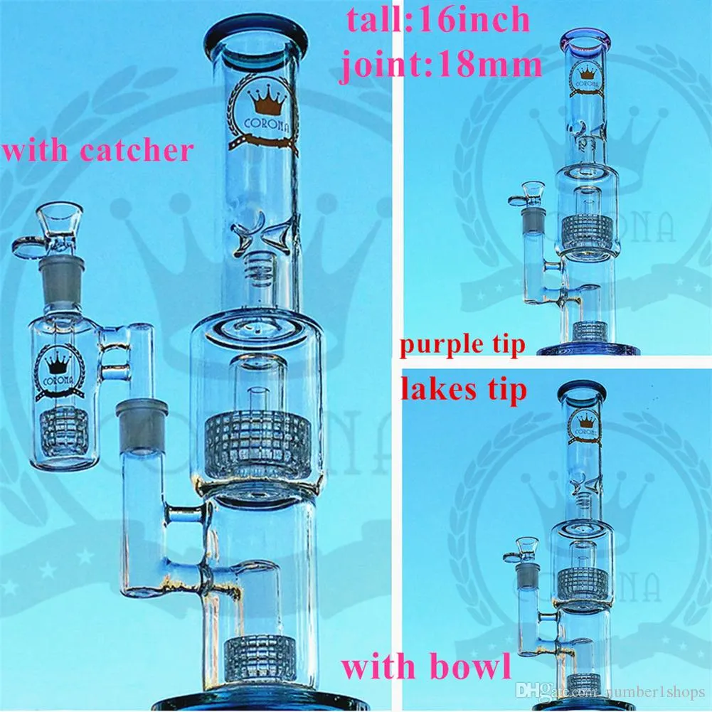 다채로운 물 담뱃대 유리 물 파이프 흡연 봉지 재활용 기름 rigs bubbler 인라인 perc 유리 파이프 18mm 공동 그릇