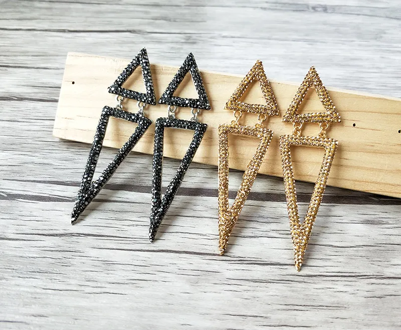 Boucles d'oreilles double triangle en cristal strass scintillant fait à la main, magnifiques bijoux à la mode pour femmes ER719