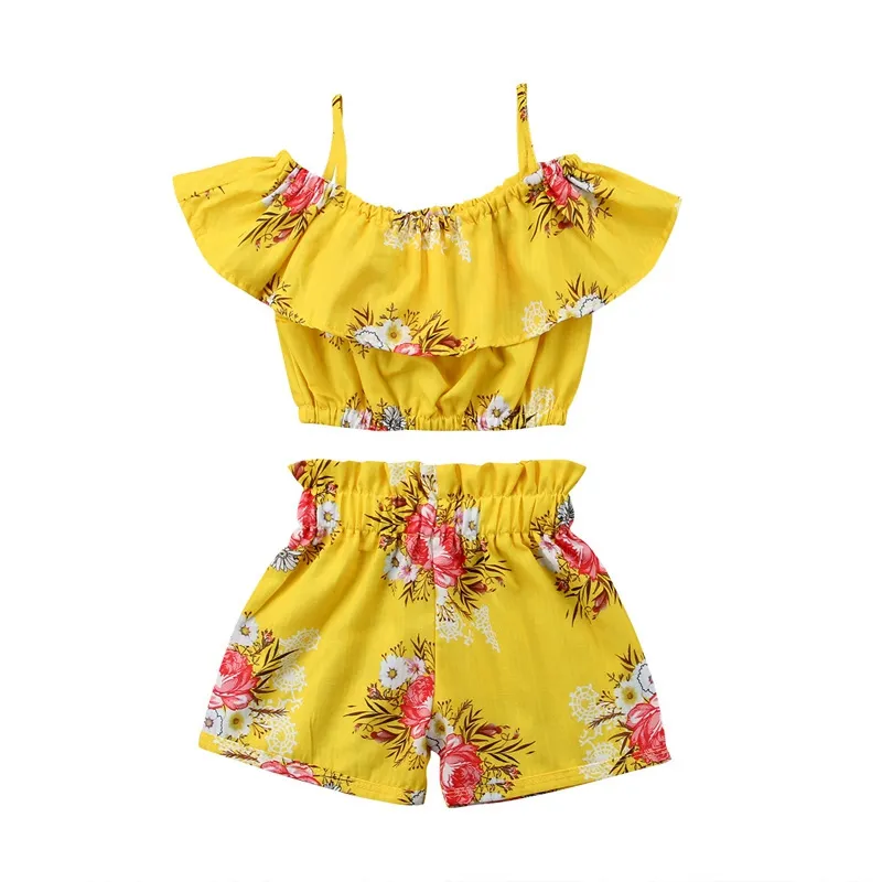 2 teile/los Baby mädchen floral strap weste top kurze hosen anzug sommer mode kinder kleidung 1-6T