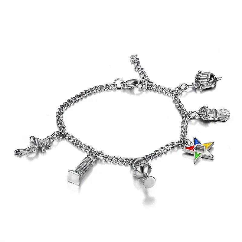 Nya trendiga 316L rostfritt stål silverguldordning av öststjärnskedjan armband frimurer frimurer oes charms dingle armband för dam