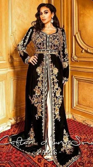 Dentelle luxueuse perlée arabe Caftans soirée manches longues Aline robes de bal Sexy formelle fête demoiselle d'honneur robes de concours Zj456