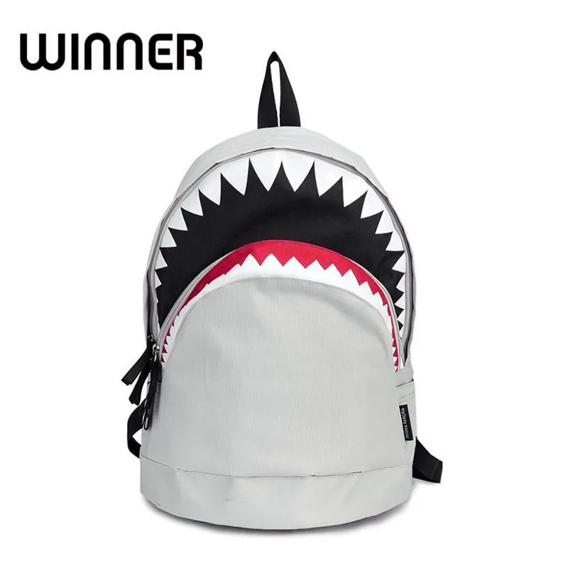 Big Shark Cartoon Shark Backpack Cool Black Bookbag For Boys