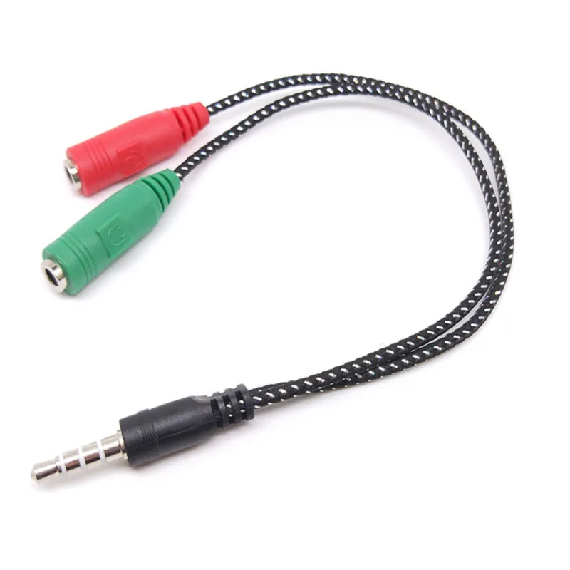 Braided Cable Adapter 2 In 1 Dispenser 4 Pole Audio Headphones From 3.5mm To 2 Female Jack Headphones Microphone Audio Cable for PC