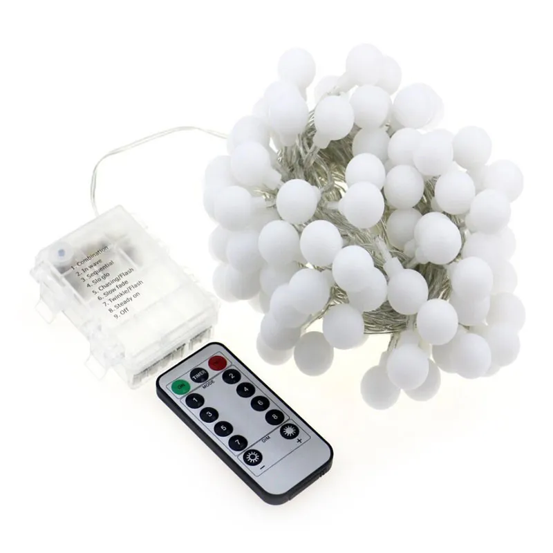 Batteri Fairy Lights 10m 100LED LED Ball String Dekorativa lampor med Timer Controller AA Batteridriven Bröllop Jul Utomhus