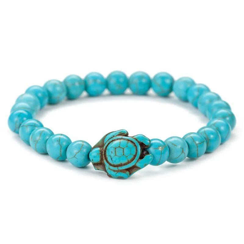 2020 New Sea Turtle Beads Bracelets Classic 8MM white Turquoise Tiger Eye Natural Stone Elastic Bracelet Beach For Women Men Jewelry 11 kind