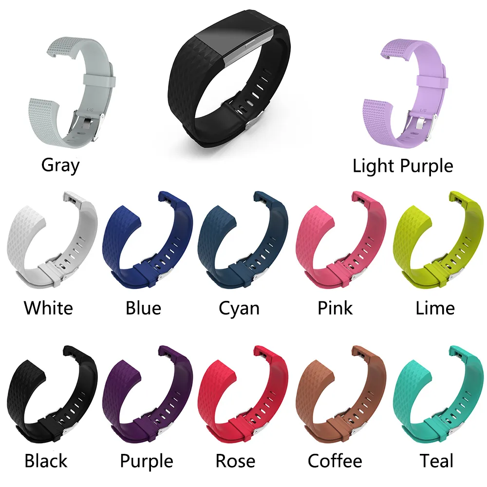 Sangles de rechange en silicone à grain de diamant 3D Bande TPE pour montre Fitbit Charge 2 Bracelet classique neutre intelligent Bracelet de poignet