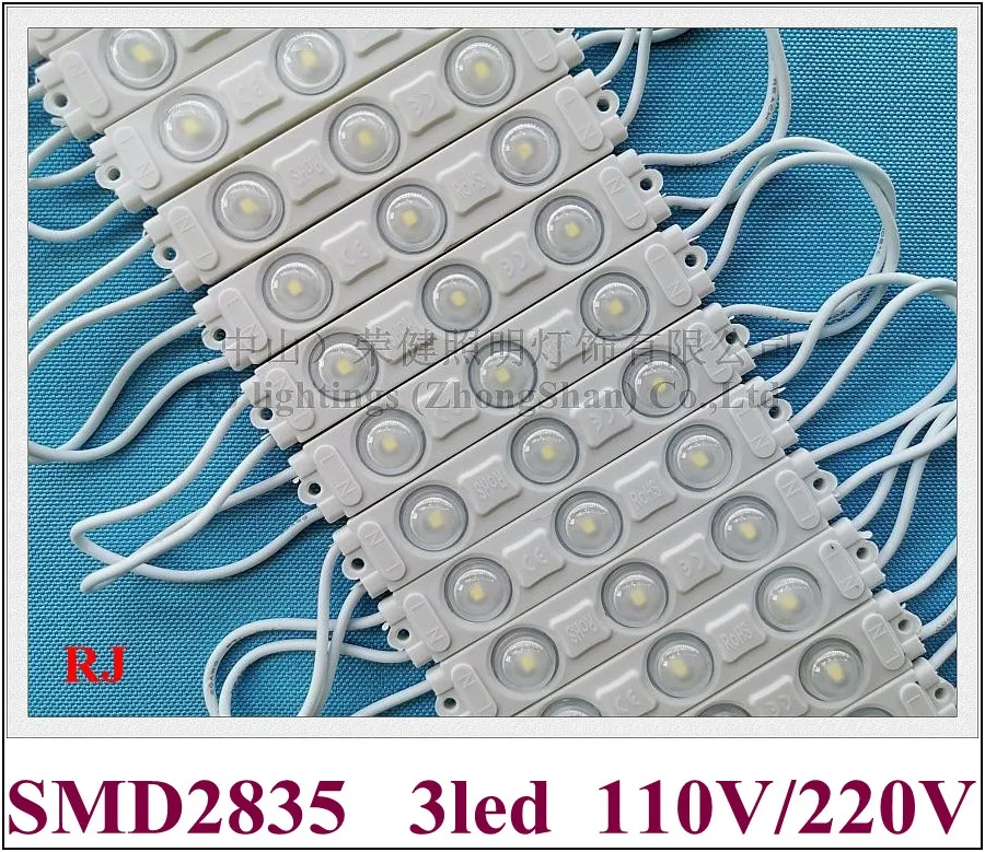 AC 110V 220V 입력 분사 LED 모듈 조명 75mmx14mmx8mm SMD 2835 3 LED 1.8W IP65 방수