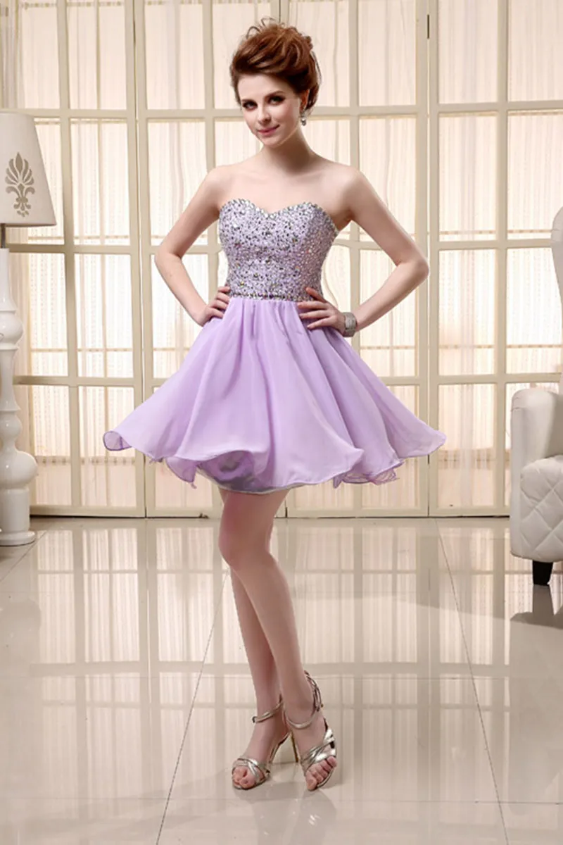 Lilac Short Chiffon Dress with Sweetheart Neckline Lace-up Back and  Sequined Beads for Prom Party SD103 from Dhgate Party Dresses - price 100.51