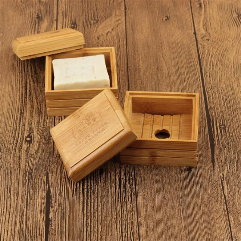 Natural Bamboo Soap Dish Box Bamboo Soap Tray Holder Storage Soap Rack Plate Box Container for Bath Shower Bathroom