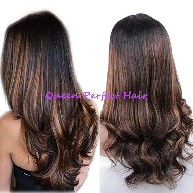 150% Densità 1b / 30 Parrucche di capelli umani Ombre Vrigin Evidenzia Parrucche anteriori in pizzo Parrucche piene colorate in pizzo Corpo ondulato Capelli Remy brasiliani per le donne