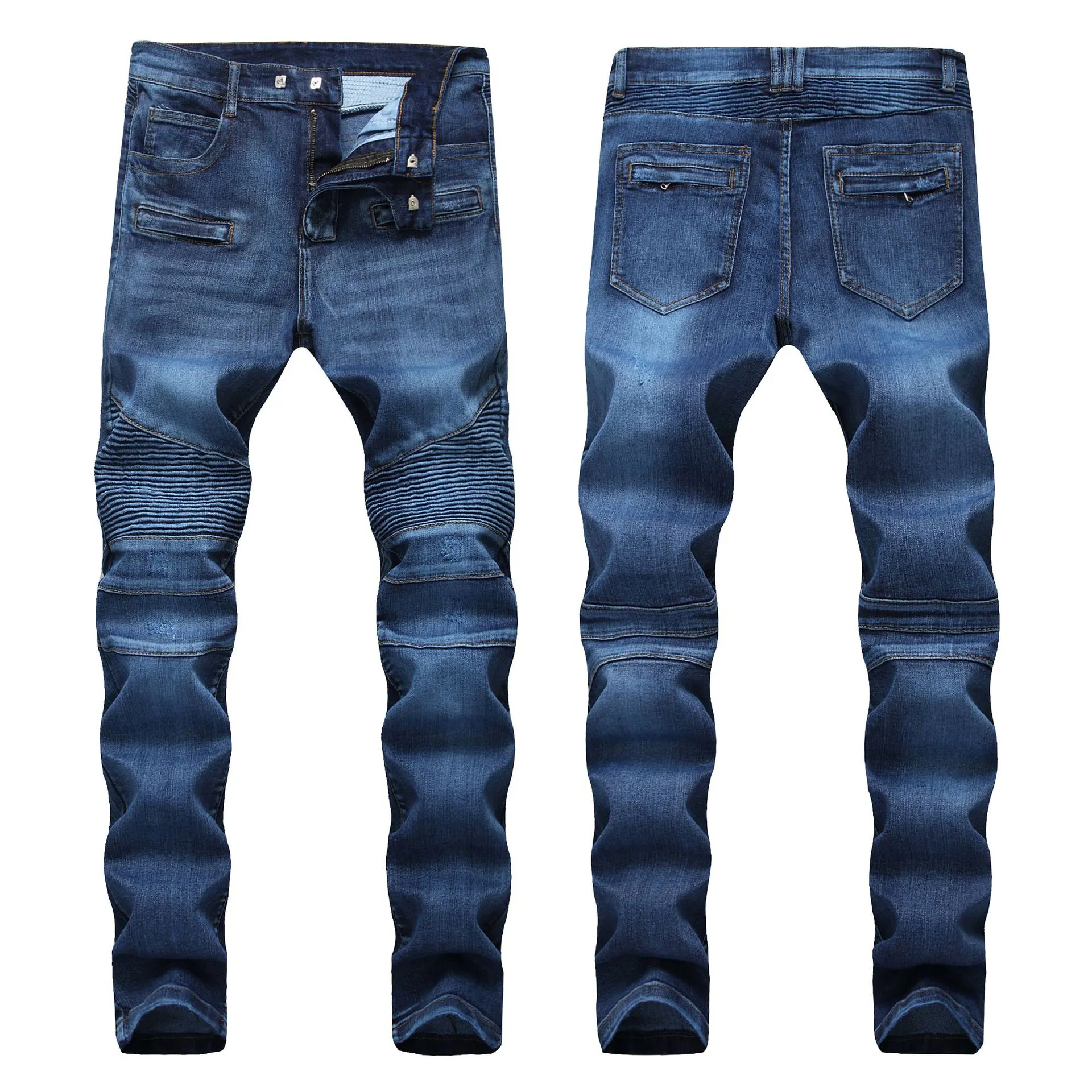 pantalones vaqueros de los hombres de diseño original delgado motocicleta pantalón de mezclilla hip hop apenado vaqueros rasgados flacos de moda