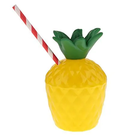 Lote de 12 unidades de vasos de plástico para beber piña y coco, copas para fiesta de zumo con forma de fruta, decoración para fiesta en la piscina de verano y playa de Hawaii Luau