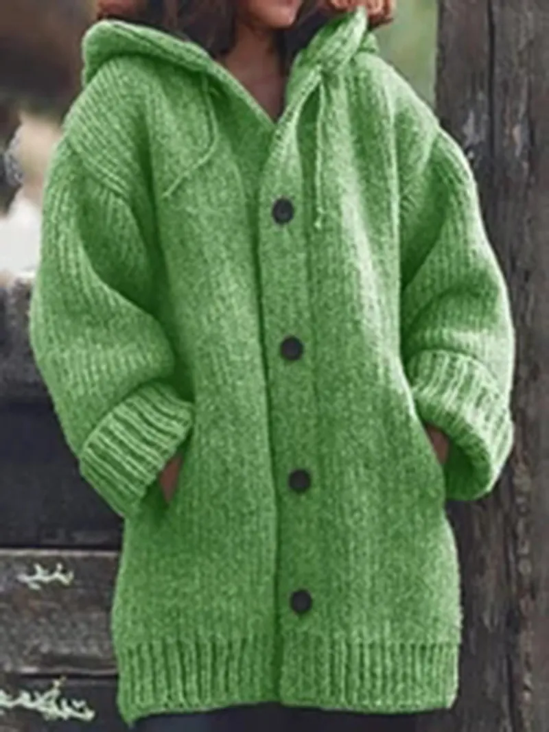 Winter Womens Loose Hooded Knitted Hooded Cardigan Sweater Jacket With Thick Knit Casual Single Breasted Coat From Cinda01 27.38 DHgate.Com