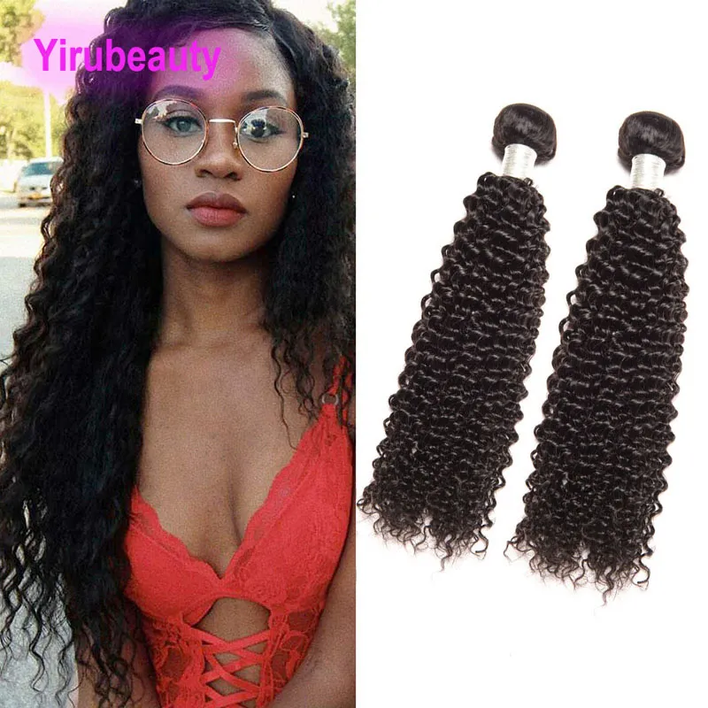 Indian Raw Virgin Human Hair 2 Bunds Dubbel Wefts Hår väver kinky lockigt 8-28 tum indiska hårförlängningar vävnad lockigt