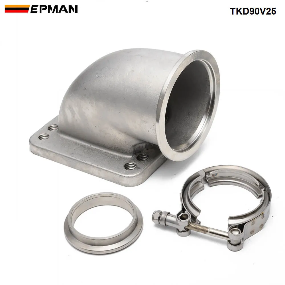 EPMAN 1 SET 2.5 "VBAND 90 GRAD TURBO ALBOW ADAPTER FLANGE CAST SS304 + Klämma och fläns för T3 T4 Turboladdare TKD90v25