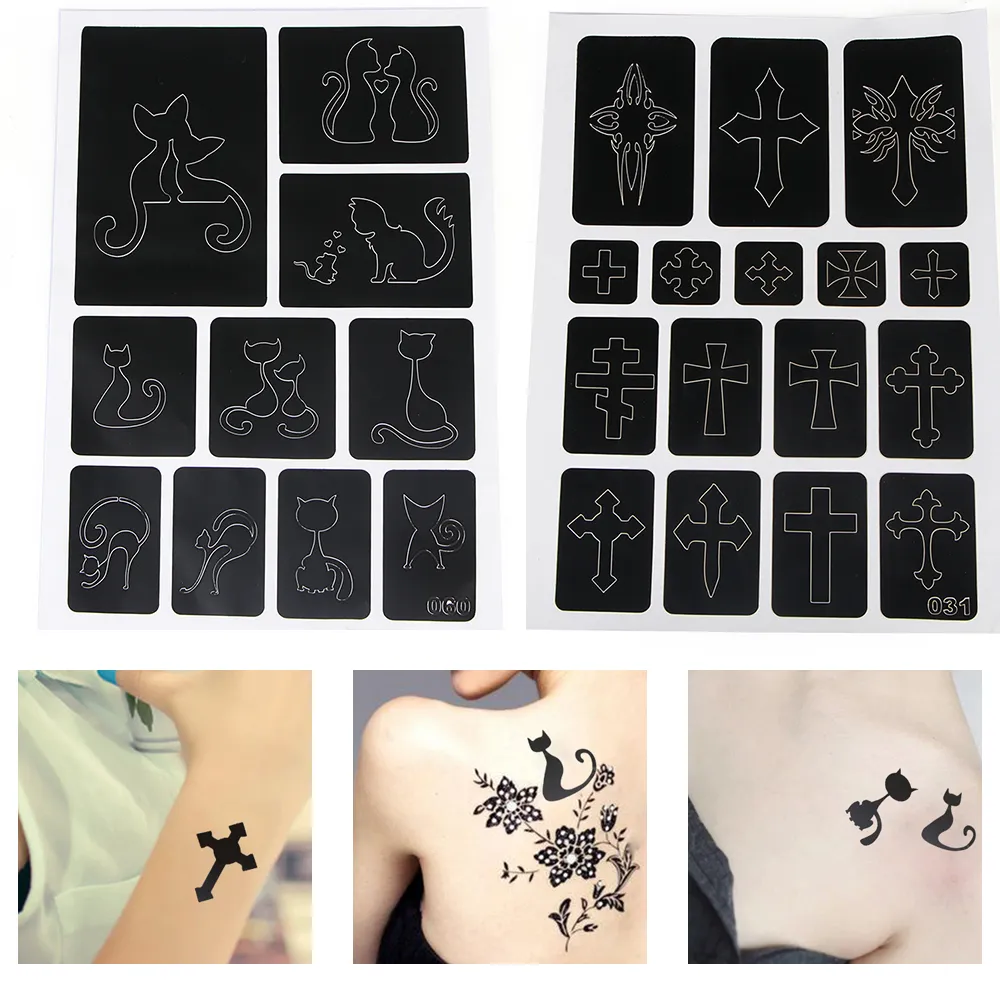Stencil Tatuaggi Con Croce Di Gatto Da 5 Pezzi Modelli Body Art Donne,  Ragazze, Bambini Disegno Con Aerografo, Riutilizzabili Da 3,04 € | DHgate, image size:1000x1000