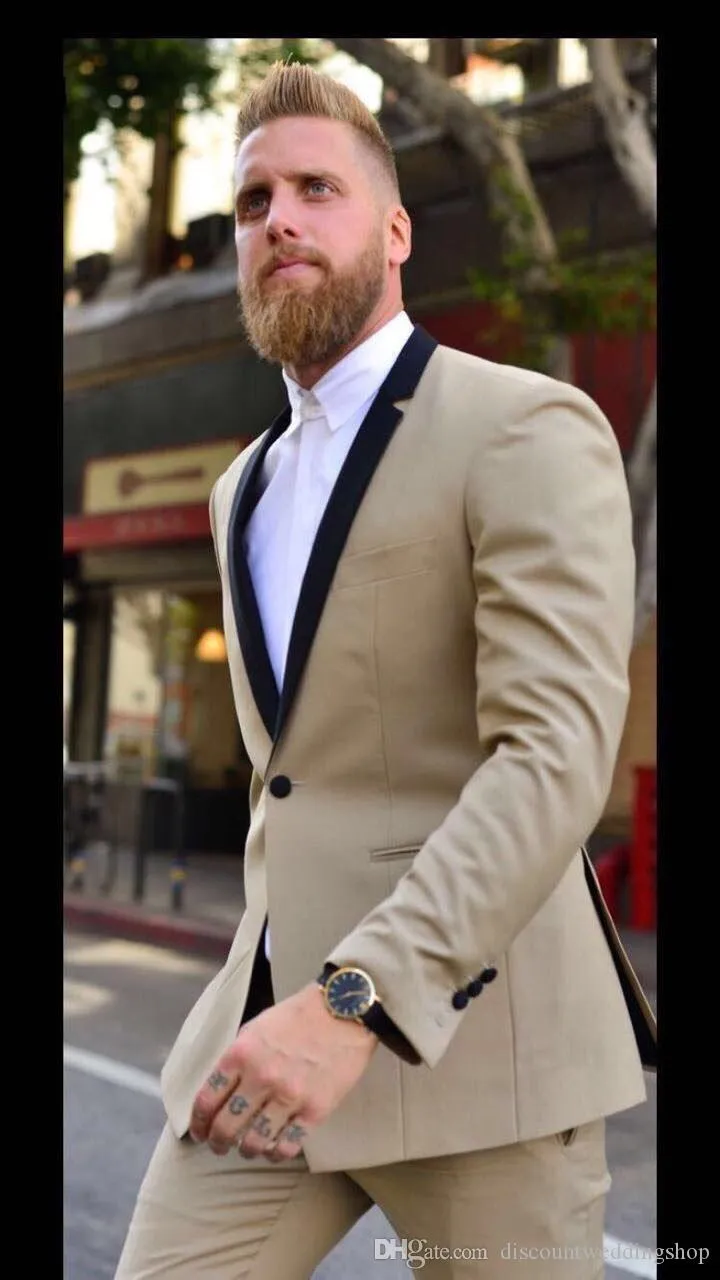 Khaki Groom Tuxedos Man Business Garnitury Dress Prom Blazer Men Men Spodnie Zestawy (Kurtka + Spodnie + Krawat) K 61