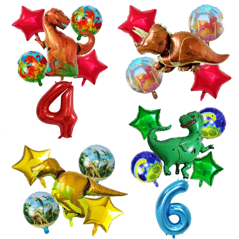 6Pcs Dinosaur Foil Balloons 30 festa de aniversário do bebê Número Inch Detalhes no Jurassic Animal World Crianças Brinquedos Air Balloon Atacado