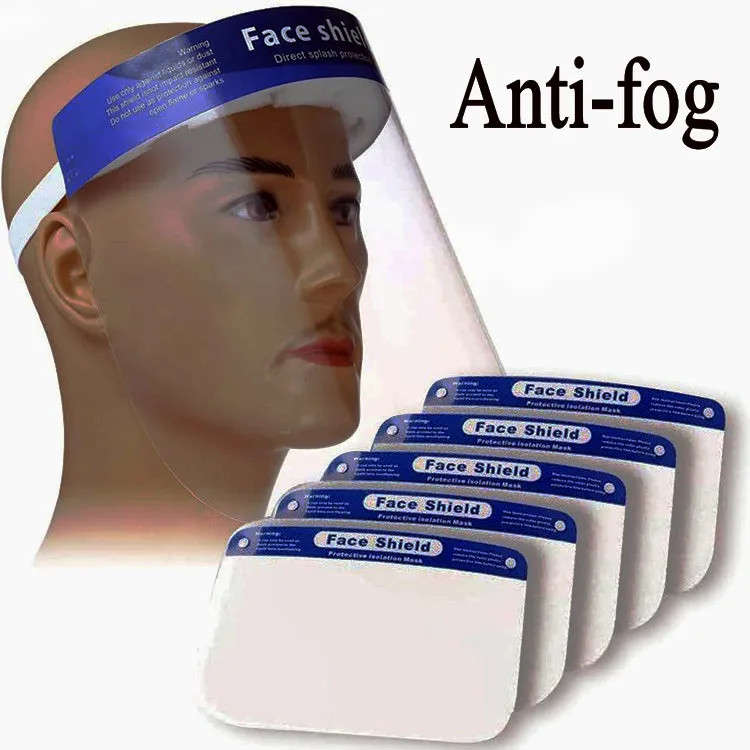 I lager !! Face Shield Mask Anti-Fog Isolation Full Protective Masks med Elastic Band Svamp Headband HD Genomskinligt PET Anti Splash Dust