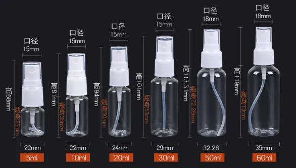 50 pcs 10ml 30 50 60 80 100 ml 120ml 200 250ml Clear Transparent Spray Bottles Black sprayer Perfume