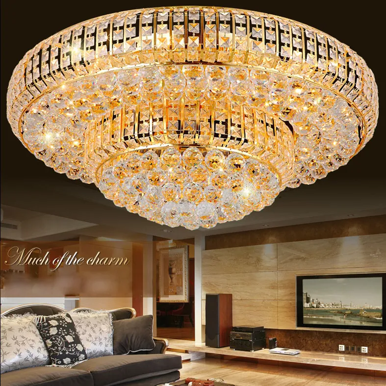 LED Light Modern Golden Crystal Ceiling Lights Fixture American Chandeliers Lamps Round Gold Hanging Light 3 White Color Changeable