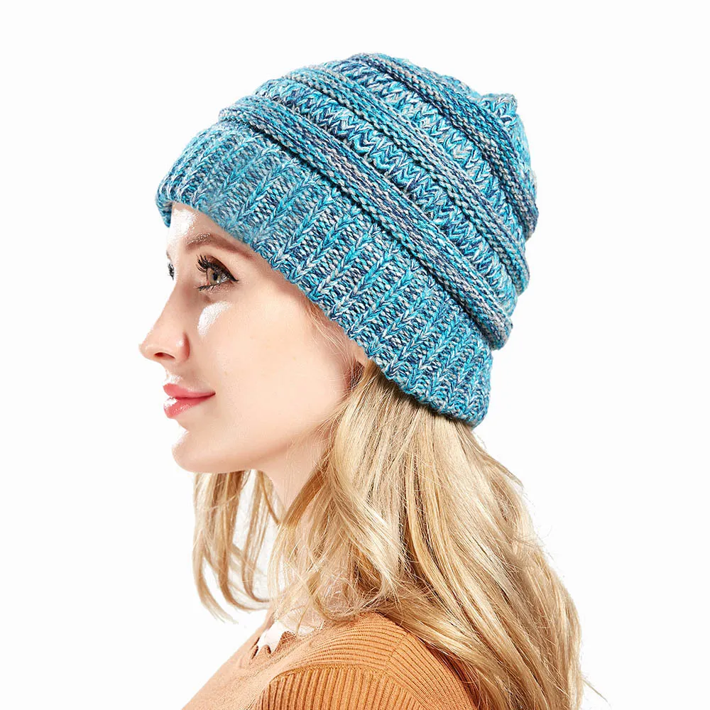 Mode-nouveau Premium Amazon vente chaude mélange de couleurs tricoté laine chapeaux dames ne pas étiqueter prêle chapeaux Europe et amérique