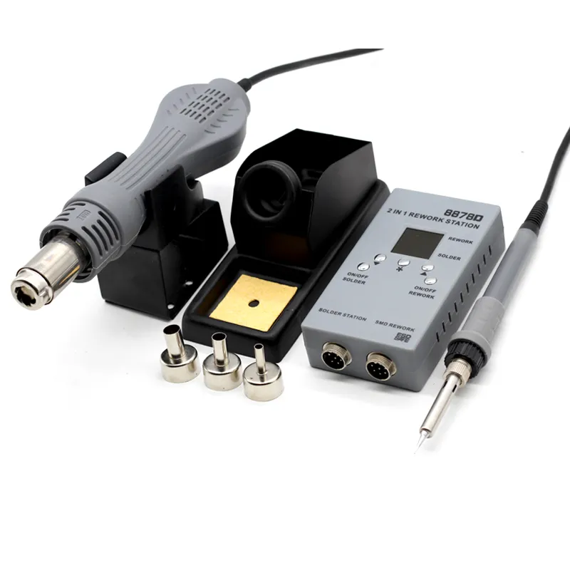 wholesale 8878D Double Digital 2 In 1 SMD Rework Soldering Station Hot Air Blower Heat Gun Welding Solder Iron Repair Tool VS 8586