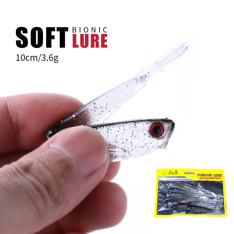 50 adet 10 cm 4g Biyonik Balık Silikon Lures Balıkçılık Cazibesi Yumuşak Yemler 3D Gözler Yapay Pesca Aksesuarları Mücadele