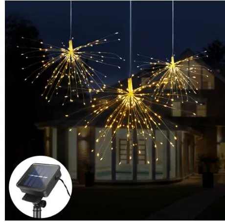 120led 200 LED Lampe solaire Starburst String Light Cuir Panneau solaire Panneau solaire Powered Fairy Firework Xmas Explosion Mariage Lumière