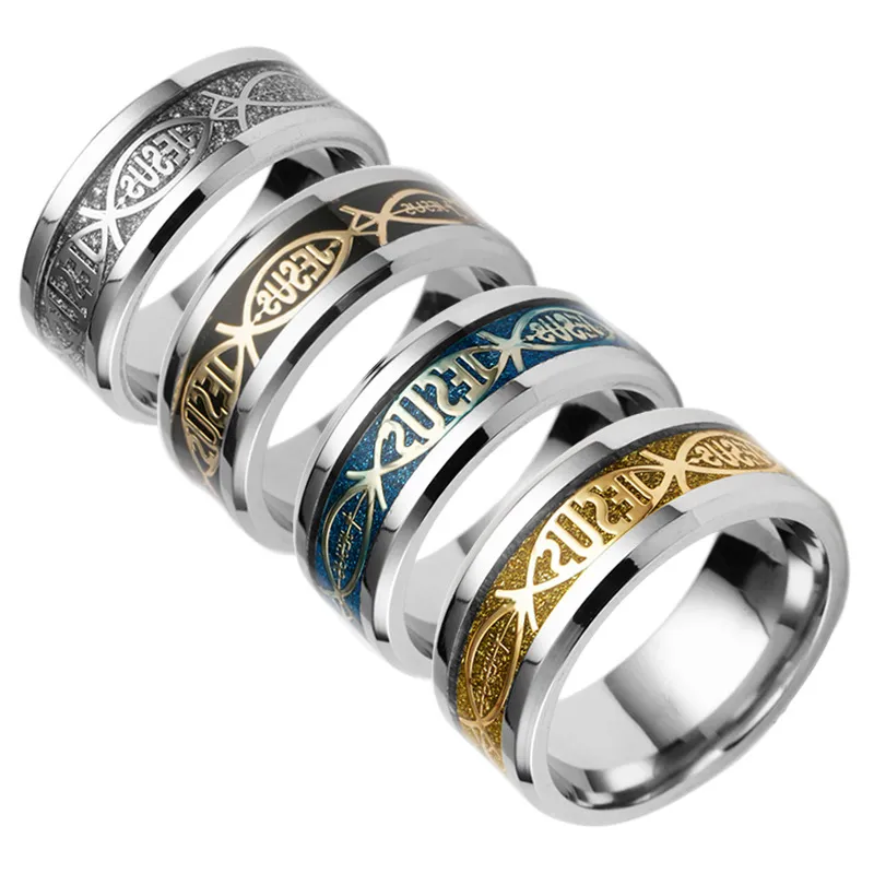 Multi-Size Christian Rings Jesus Letter Ring Bague Sieraden Accessoires Unisex Verjaardag Kerstcadeaus Roestvrij staal Paar Ringen