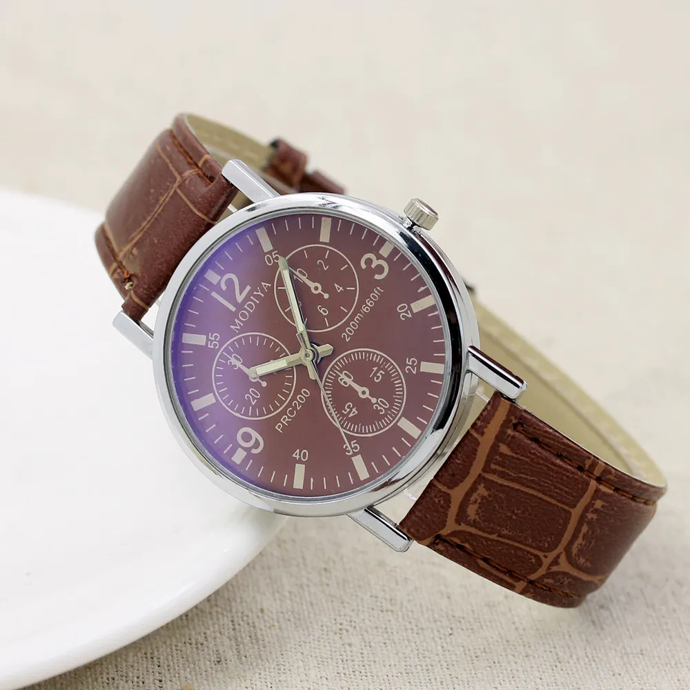 New Fashion Faux Leather Women Mens Watches Three dial Design Analog Quarts WristWatch Cool Numeral Casual Clock Watch1200244