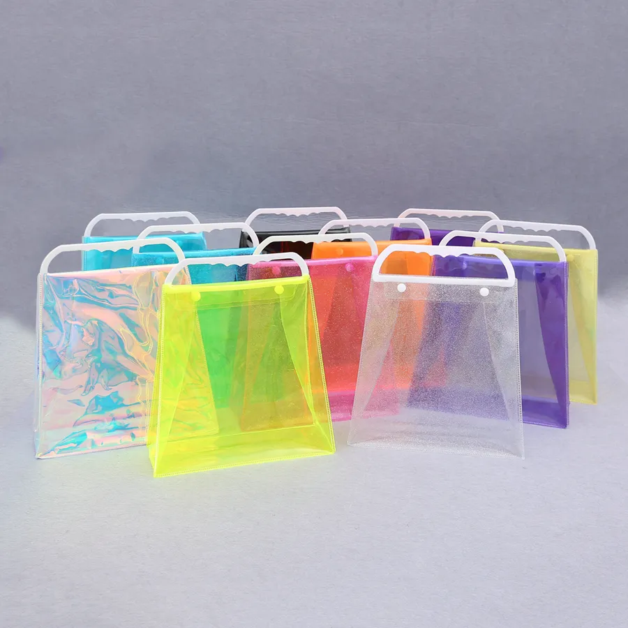 PVC Laser Shopping Bag PVC Transparent Plastic Handbag Colorful Packaging Bag Fashion Shouder Handbags Storage Bags Tools RRA1602