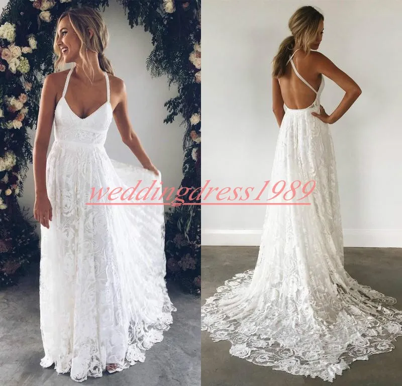 Sexy Praia Rendas Vestidos de Casamento 2019 Backless Cruz de Volta Jardim Boho Plus Size Africano Custom Vestido de novia Vestido De Noiva Formal