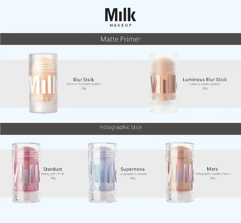 Melkmake-up Verborgen Primer Holografische Stick Markeerstiften Glow Sticker 28G Full Size Lichtgevende Blur Sticks Matte Primed Foundation Cosmetica Groothandel