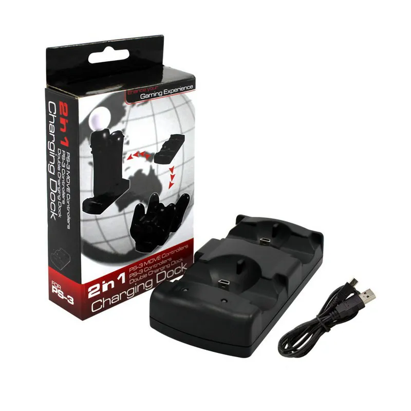 Gamepad 2 in 1 Caricatore dock di ricarica doppio USB Supporto per supporto per doppia stazione di gioco per controller wireless PS3 Move VELOCE VELOCE