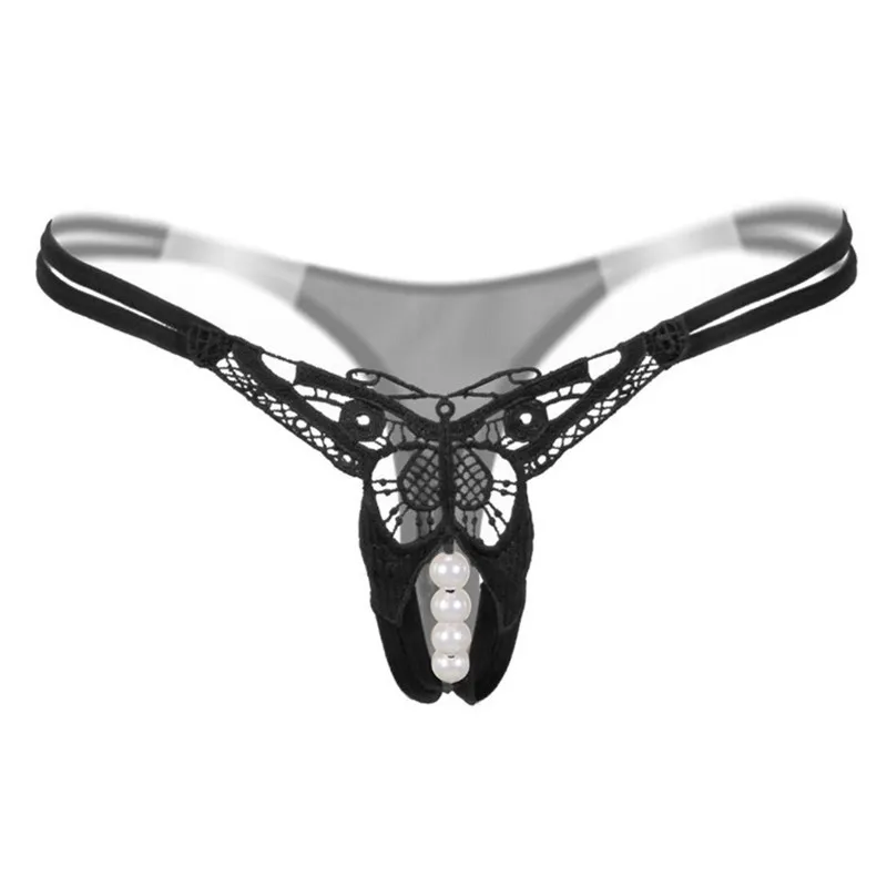 Womens Pants Open Crotch Sexy Pearl Temptation Thongs Butterfly