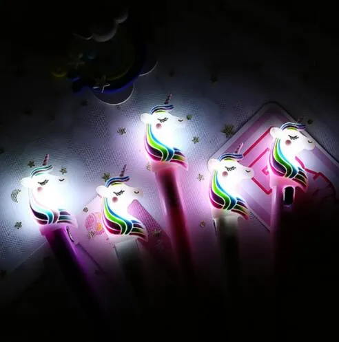 Cosas Kawaii Unicorno Luce Testa di Silice Penna Gel Novità Penna Neutra per Scrivere Regalo per Bambini Forniture Scolastiche per Ufficio Bella Papeterie 50 pz/lotto