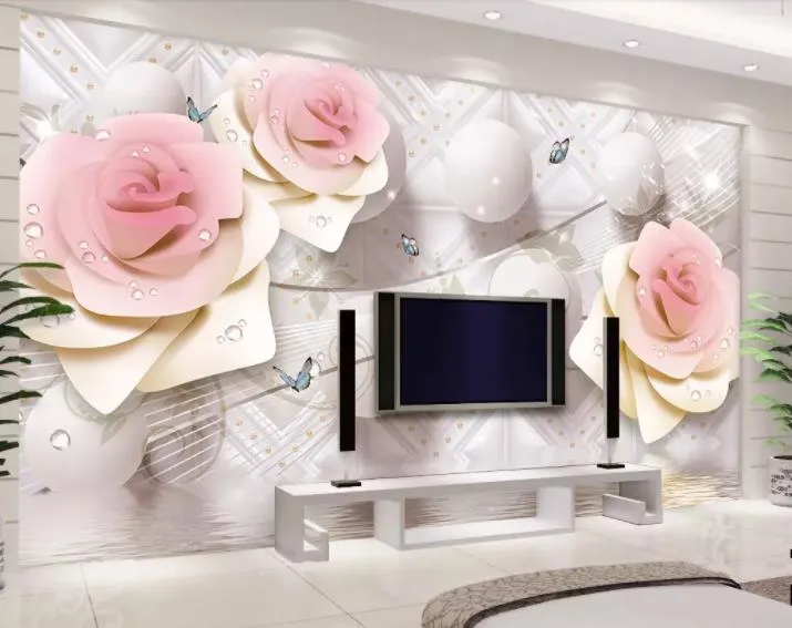 3D Róża Kwiat Ball Continental Wedding Ro Malowidła Tapeta 3D TV Tło Duży Malarstwo ścienne Tapety do salonu Mural Papier ścienny