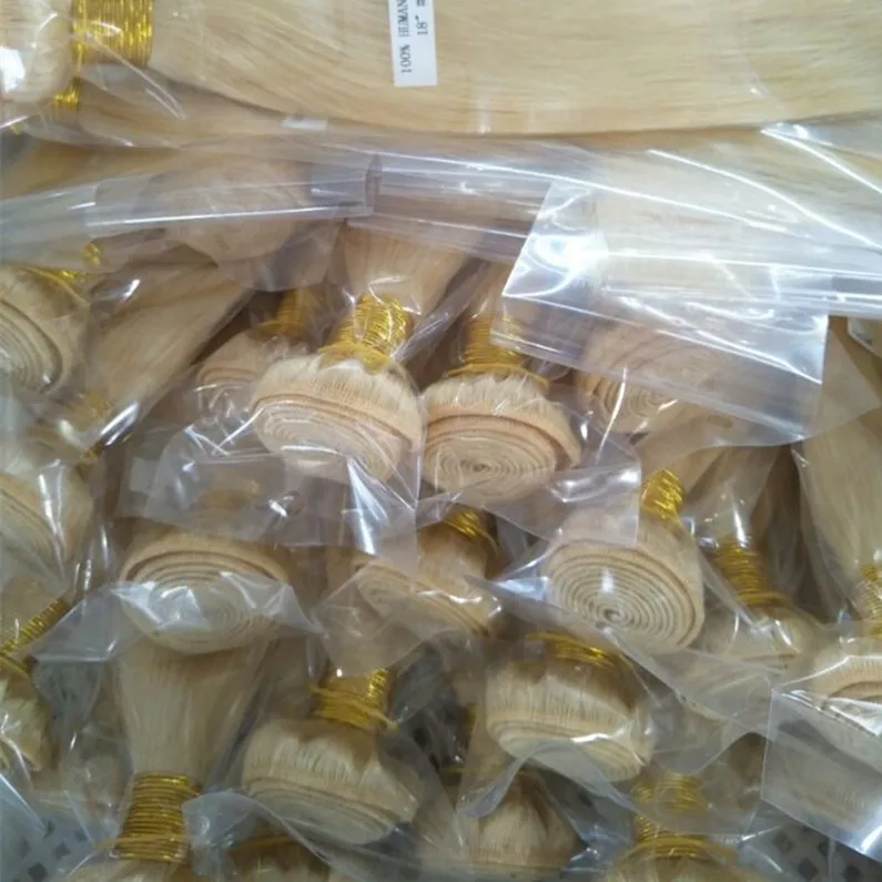 Heißer Verkauf Bleach Blonde Farbe 613 # Russian peruanischer Malaysian Indian Gerade Jungfrau-Menschenhaar Weaves Bundles Remy Haar-Verlängerungen, freies DHL