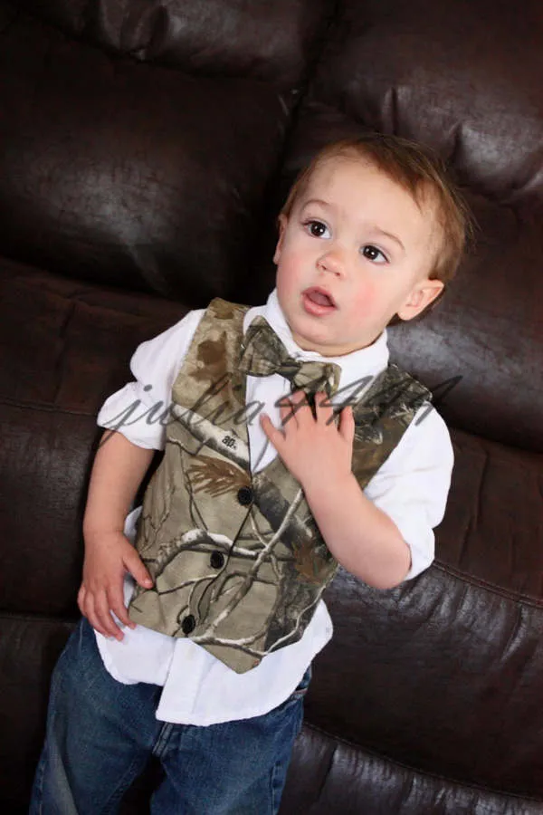Custom Camo Boy s Formal Wear Camouflage Real Tree Satin Vest Cheap Sale Only Vest For Wedding Kids Boy Formal Wear 268K
