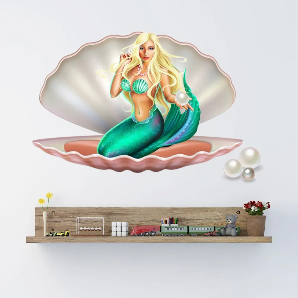 3d Cartoon Mermaid Shell Sticker Mural Pour Enfants Chambre De Bebe Pepiniere Papier Peint De Noel Decoration De La Maison Autocollant Stickers Muraux Du 6 44 Dhgate