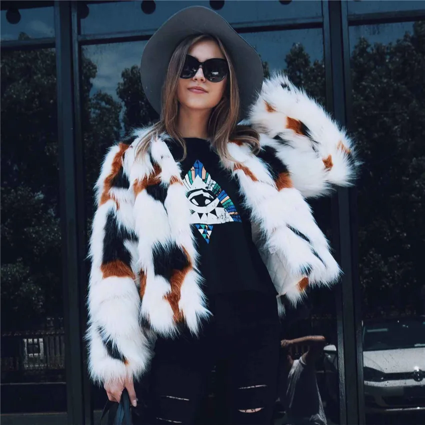 Lanshfifei Kobiety Faux Fur Coat Fluffy Jacket Kobiety Zima Nowy Girlshort Futro Styl Parka Lady Club Płaszcz Plus Rozmiar Płaszcze Zimowe