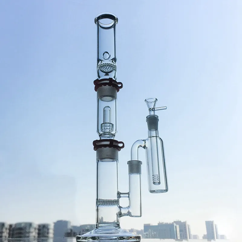 Soffione doccia a cupola da 19 pollici Bong 3 camere Dab Rig Tubi dell'acqua Narghilè dritto Perc Costruisci un bong con raccoglitore di cenere WP522