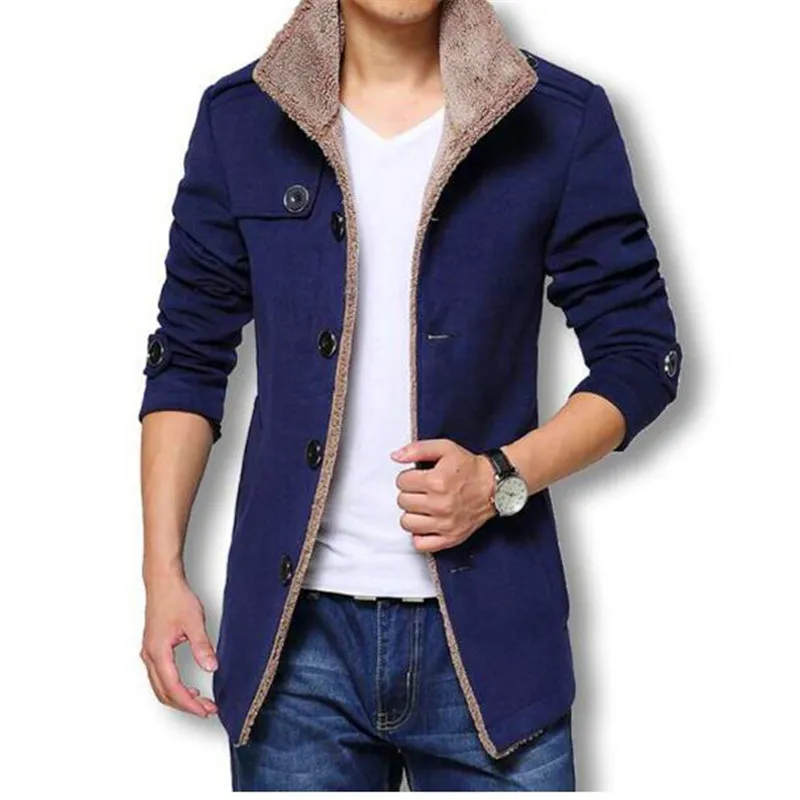 Winter Long Wool Coat Mens Jackets and Coats Slim Fit Windbreaker